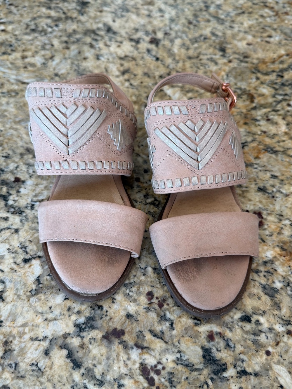 Girls Pink Suede Embroidered Ankle-Strap Sandals